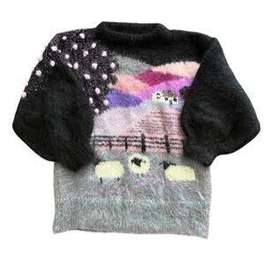 Susie Lee Mohair Vintage Hand Knit Balloon Sleeve Popcorn Detail